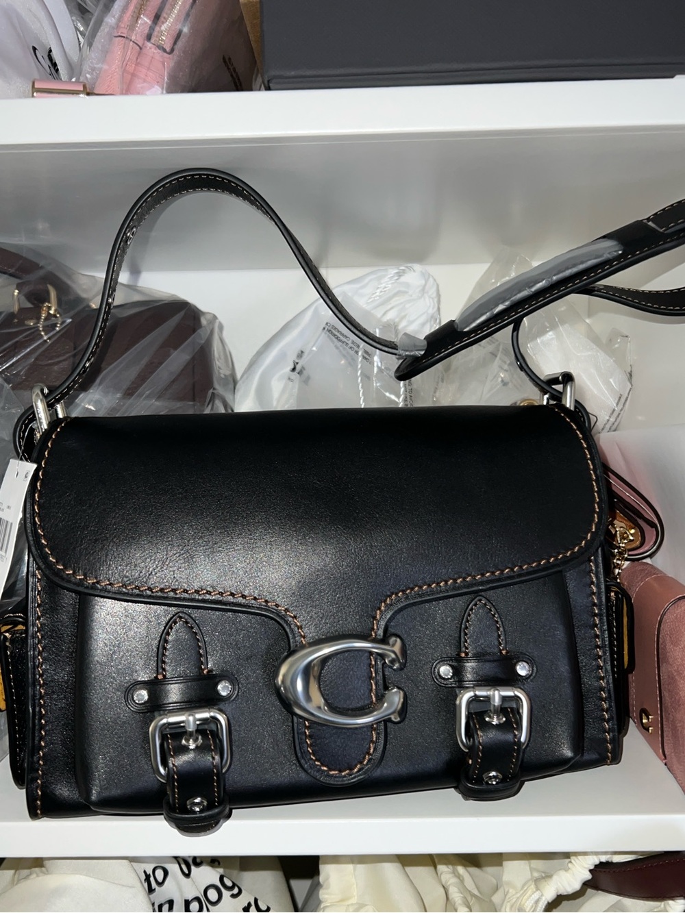Coach western tabby Leather Crossbody Bag with Silver Buckle